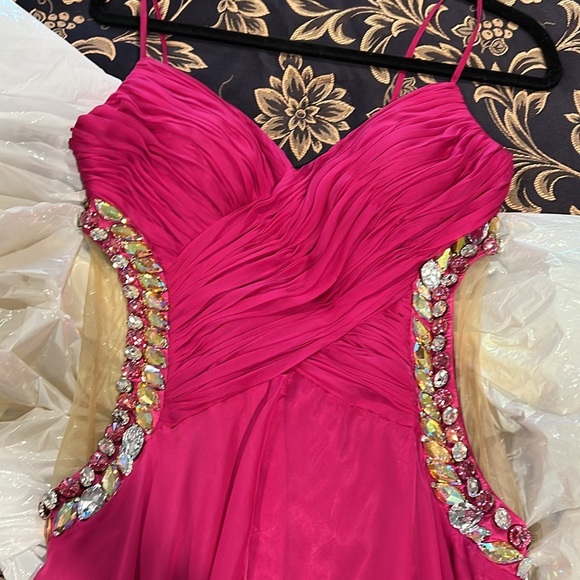 Designer boutique gown La Blanca fushia size 40 fits size 2/4 us worn once - Picture 5 of 11